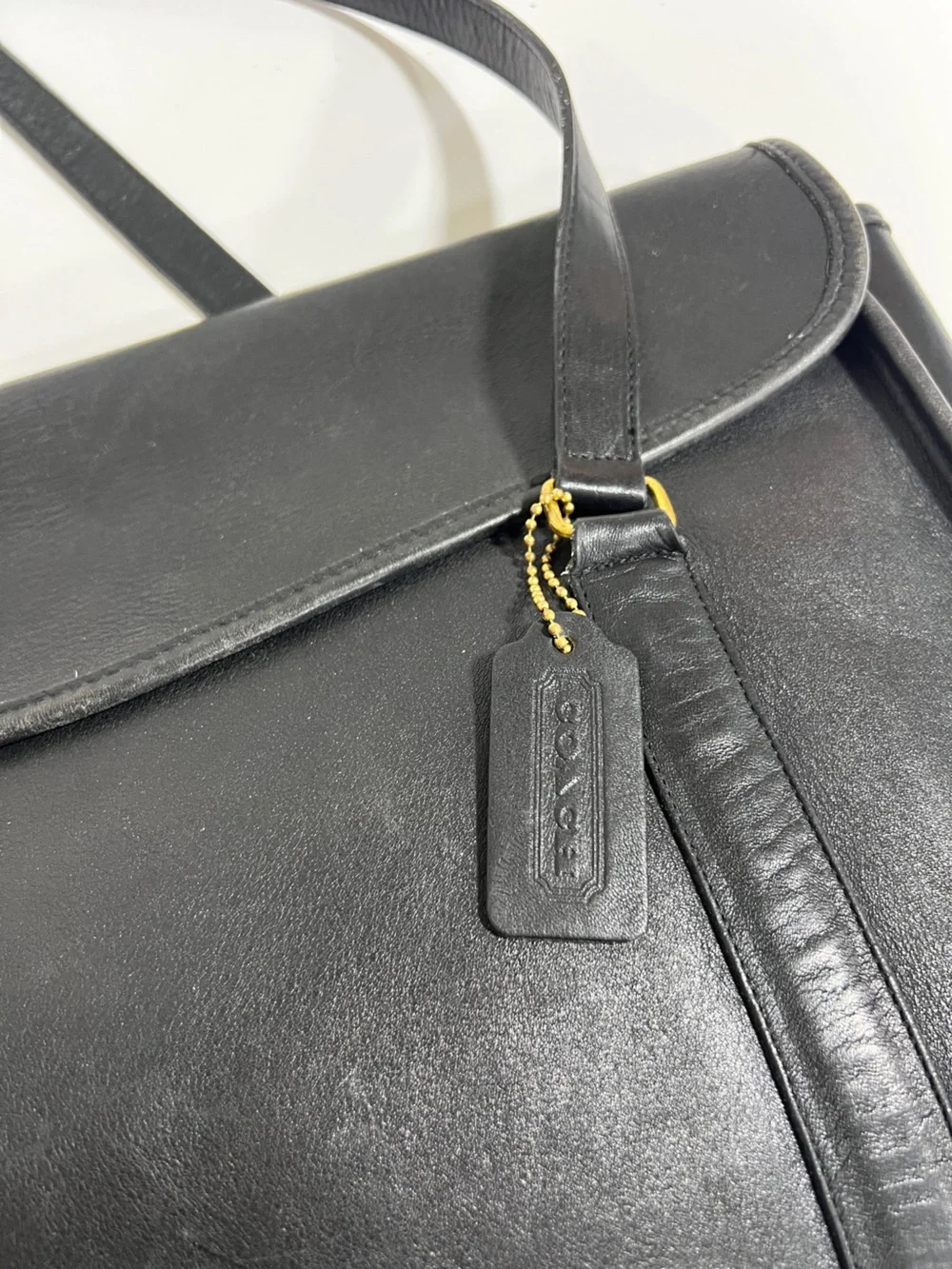 Coach Black Envelope Portfolio Leather Shoulder Bag with Gold-Tone Hardware